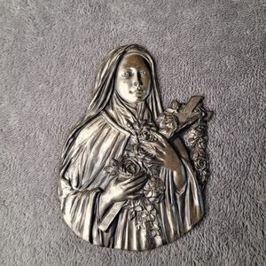 Vintage 1923 L.V. Aronson St. Theresa 6” Metal Wall Hanging Plaque Art Deco